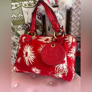 Vintage Juicy Couture Red Velour Poinsettia Floral Satchel Bag  Scottie Charm
